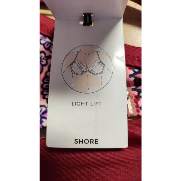 Shade & Shore Berry Red Floral Strappy Back Light Lift Bikini Top Sz 36 DDD NWT - Picture 6 of 7